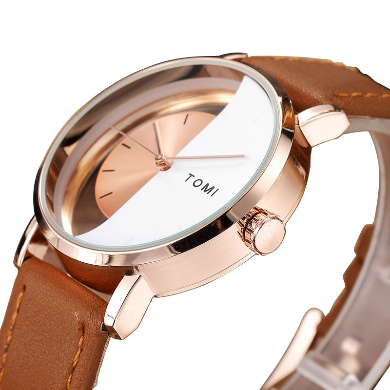 TOMI Transparent Dail with Brown Strap