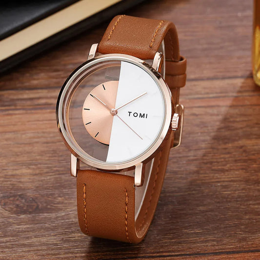 TOMI Transparent Dail with Brown Strap